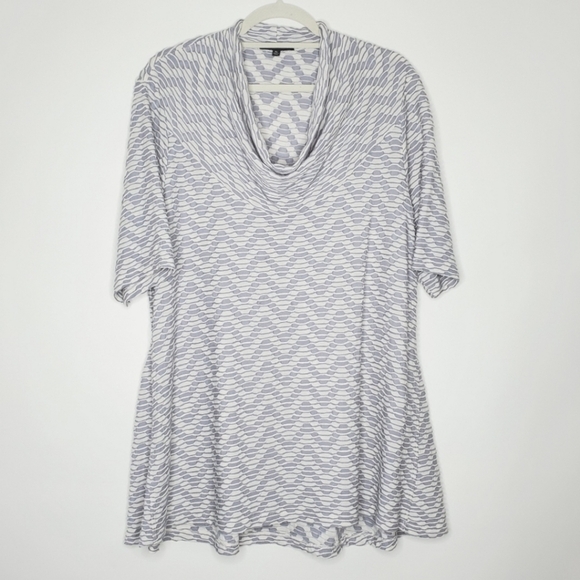 John Mark Cowl Neck Tunic Size XL Textured Chevron Print Viscose Stretch Top - Picture 10 of 11